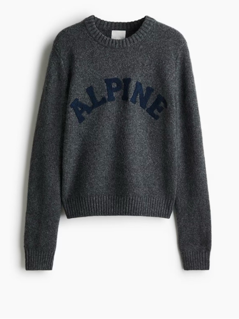 H&M Gray Crewneck Sweater with Navy 'ALPINE' Graphic